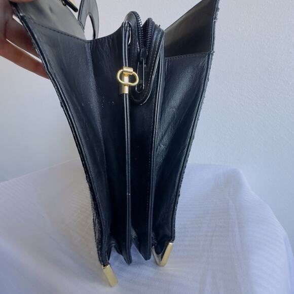 Vintage Delane Handbag Fashion Italy Black Eel Briefcase Amiet Brass Hardware - Picture 10 of 11
